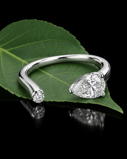Pear and round CZ fashion open ring.