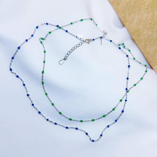 Green and blue enamel beads chain necklace.