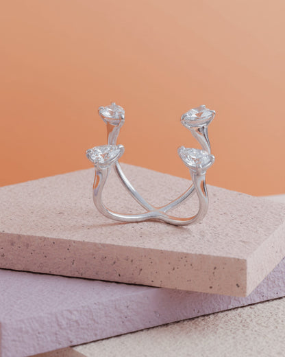 open Fashion ring of four pears stones.