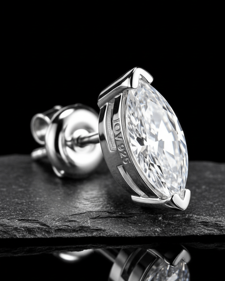 8 mm sterling silver marquise shape stud earring.