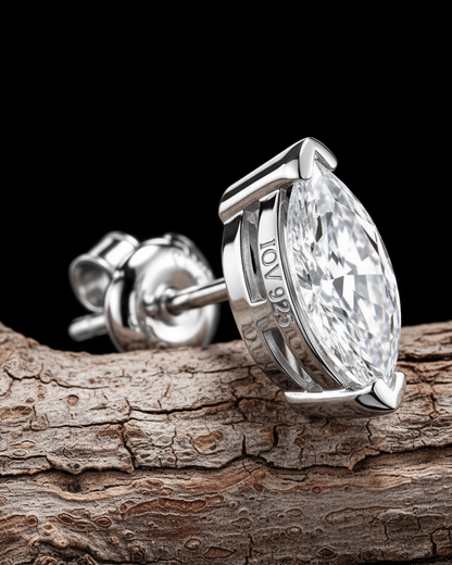 8 mm sterling silver marquise shape stud earring.