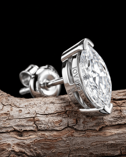 8 mm sterling silver marquise shape stud earring.