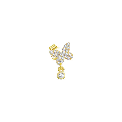 butterfly stud earring with dangling bezel setting stone.