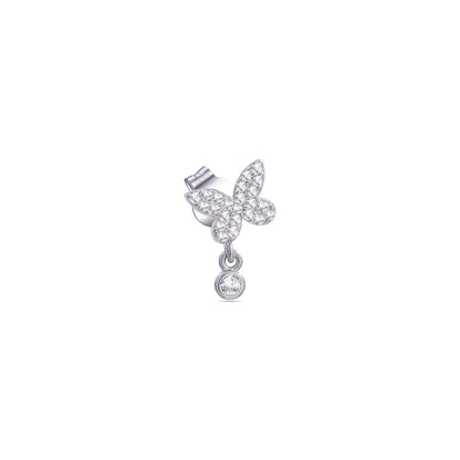 butterfly stud earring with dangling bezel setting stone.