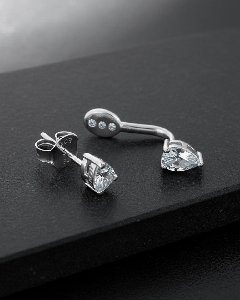 Pear Cut CZ Front Back Earrings | 925 Sterling Silver Ear Jacket Stud.