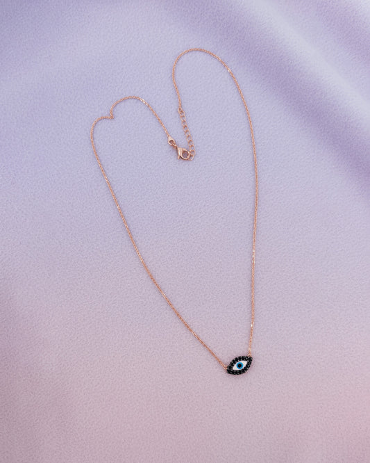 rosegold onyx evil-eye necklace.