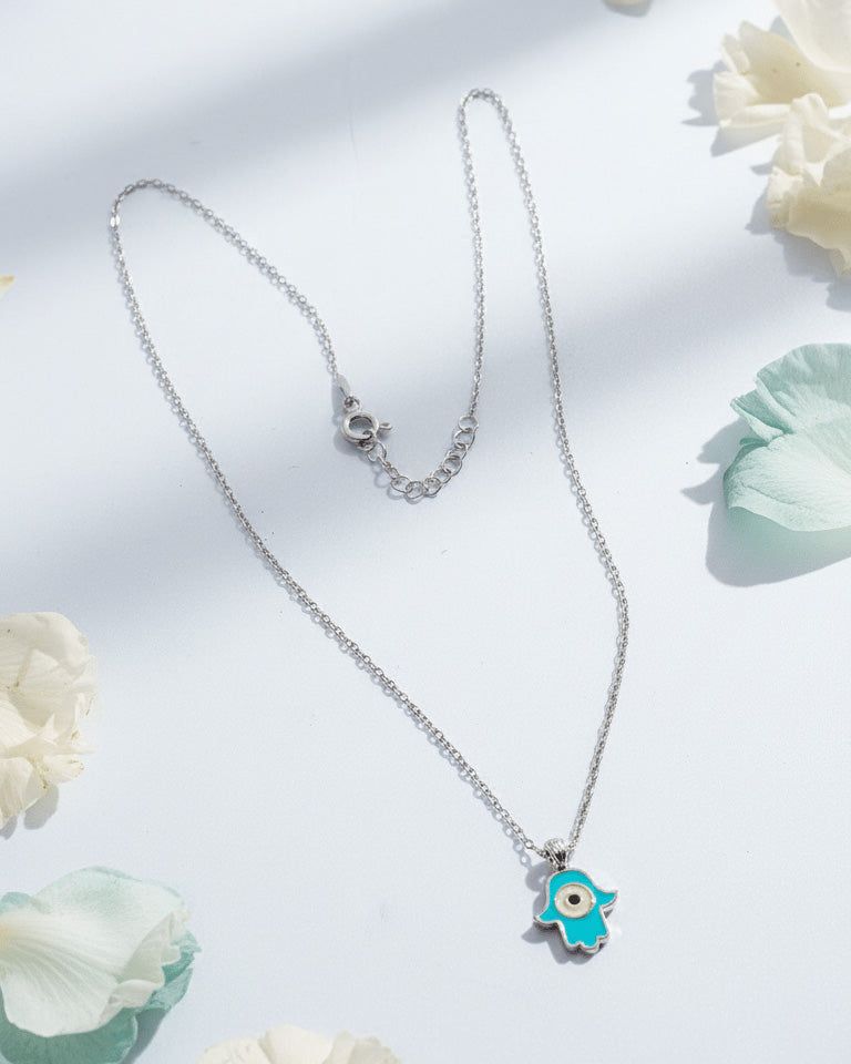 Delicate enamel hamsa shape necklace.