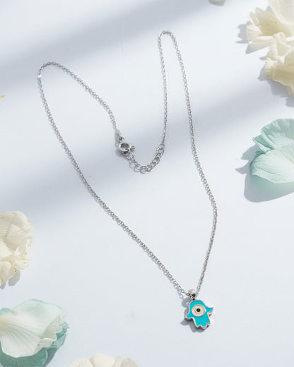 Delicate enamel hamsa shape necklace.