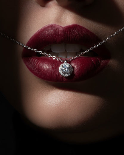 round stone CZ in halo setting necklace.