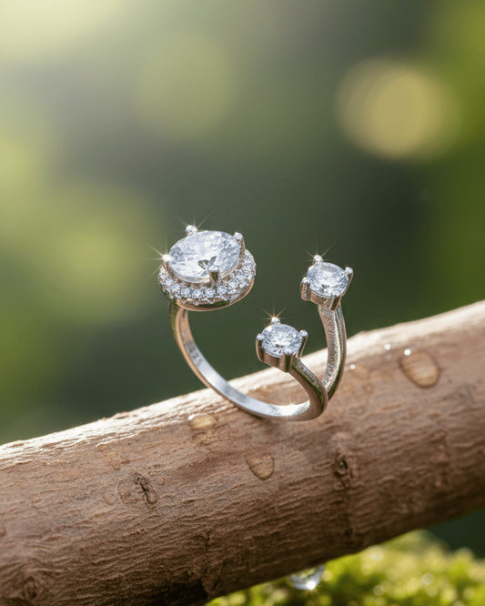 fashion open ring in halo setting and round CZ stones.