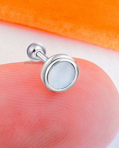 round shape Mother of pearl in bezel setting ballback piercing earring.