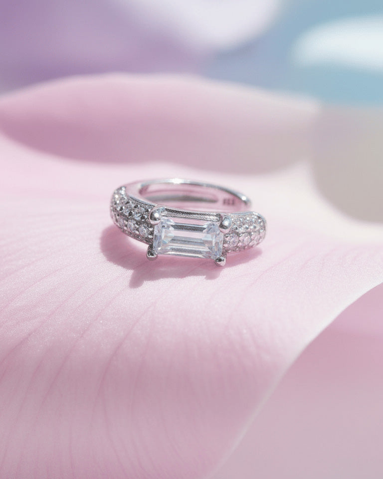 pave setting with emerald cut CZ stone earcuff.