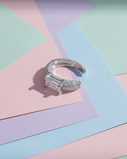 pave setting with emerald cut CZ stone earcuff.