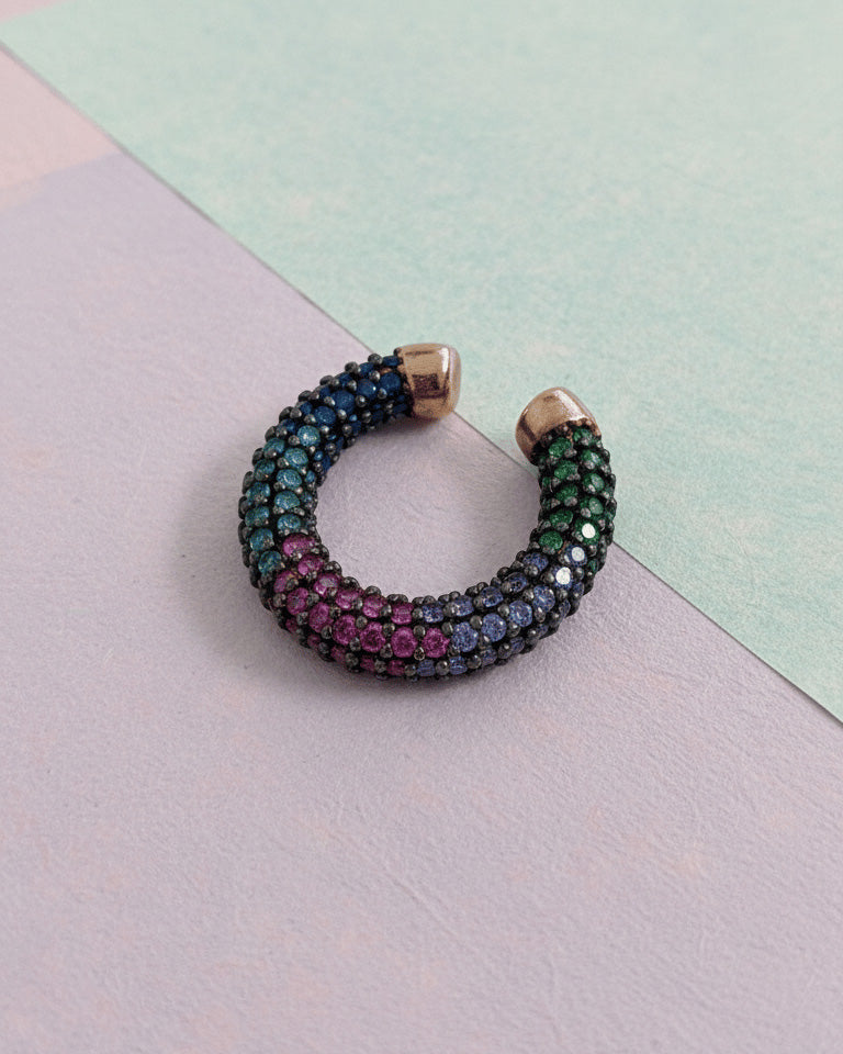 all round colored CZ rose gold earcuff.