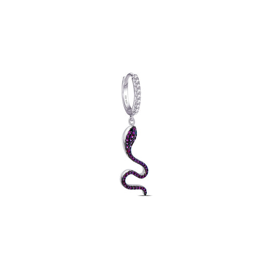 CZ ruby color snake hoop earring.