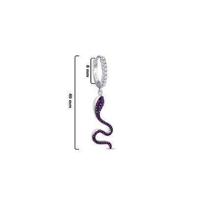 CZ ruby color snake hoop earring.