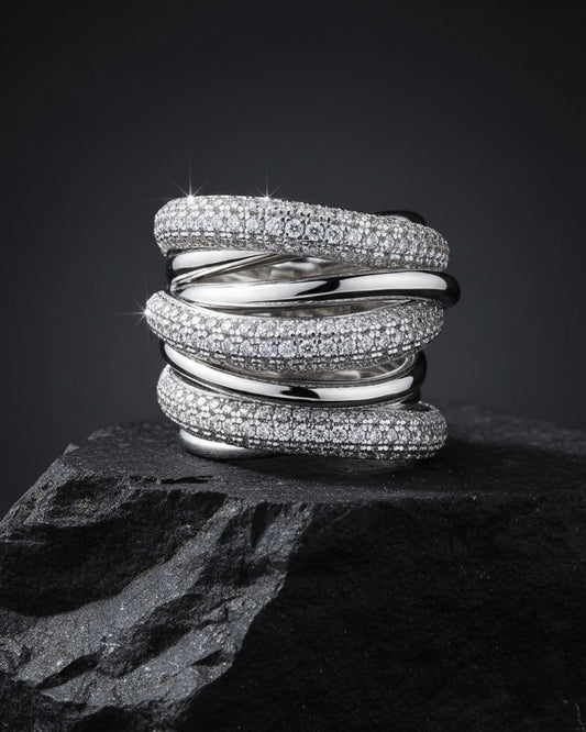 multi lines CZ pavé setting luxury ring.