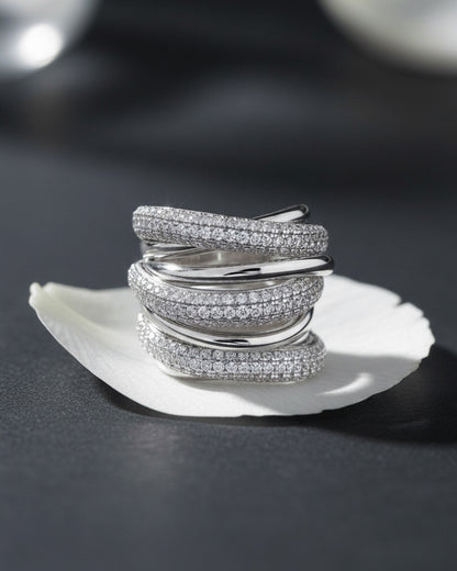multi lines CZ pavé setting luxury ring.