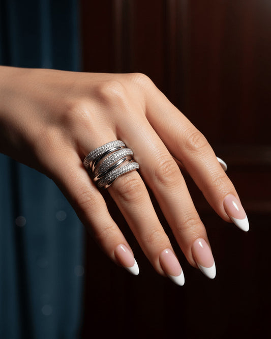 multi lines CZ pavé setting luxury ring.