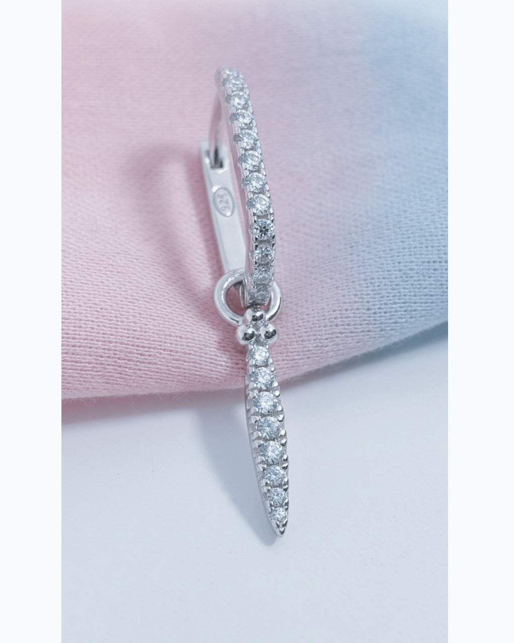 rectangular CZ hoop with detachable bar earring.