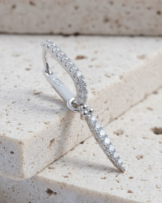 rectangular CZ hoop with detachable bar earring.