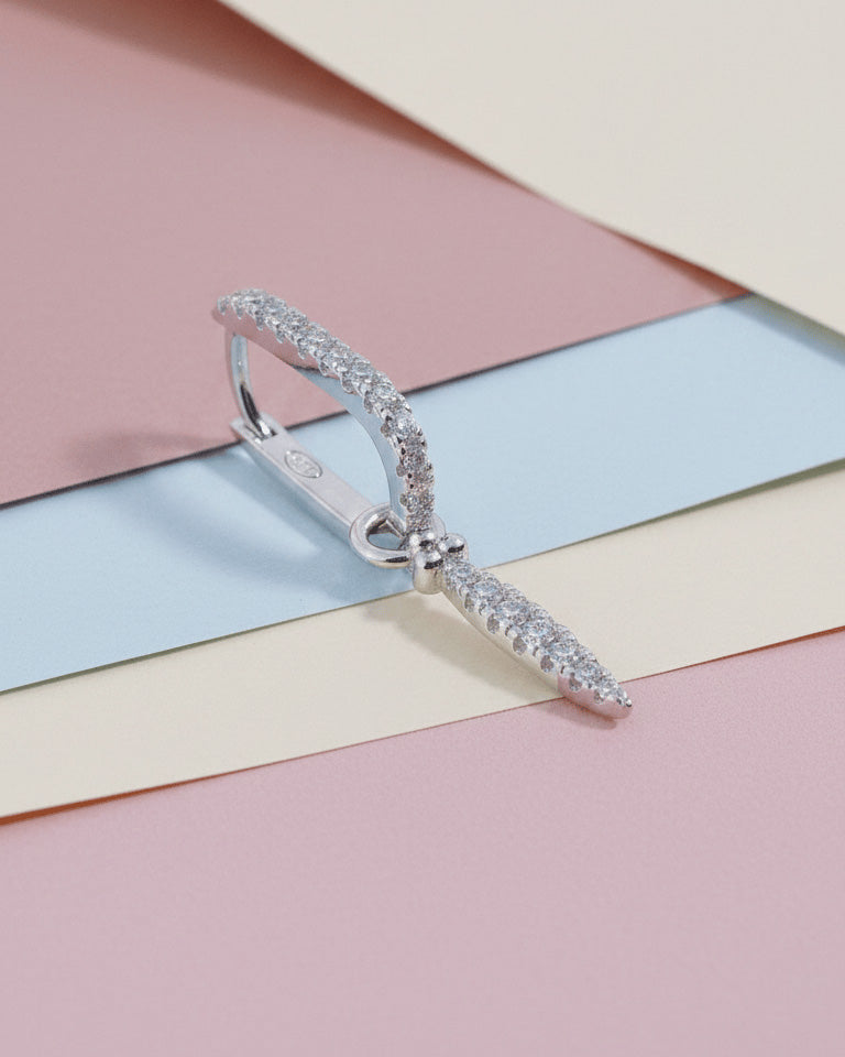 rectangular CZ hoop with detachable bar earring.
