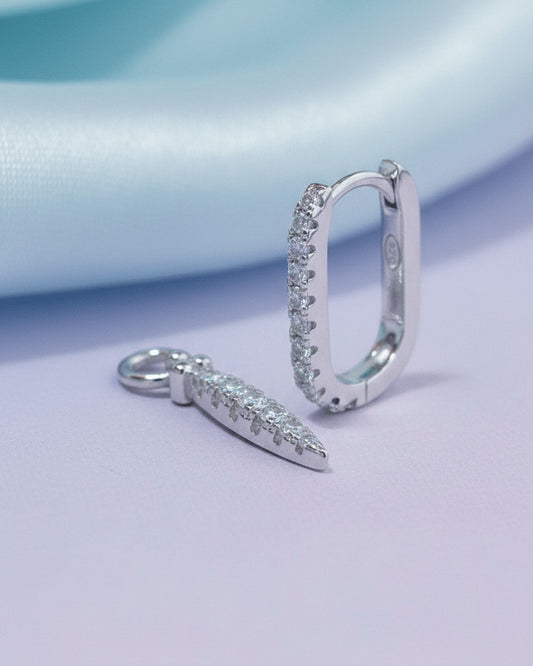rectangular CZ hoop with detachable bar earring.