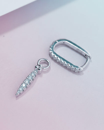 rectangular CZ hoop with detachable bar earring.