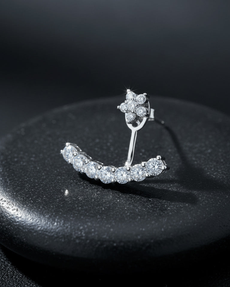 back to front flower and round CZ stones earring.