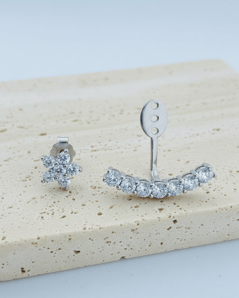 back to front flower and round CZ stones earring.