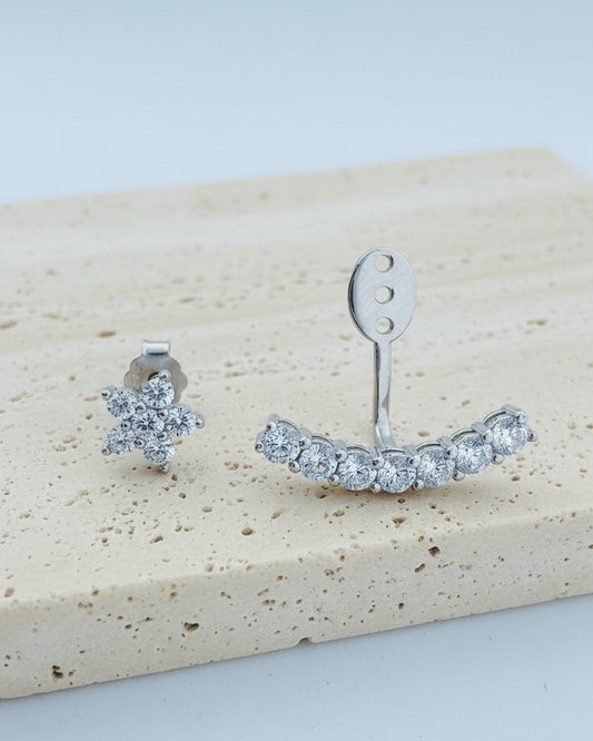 back to front flower and round CZ stones earring.