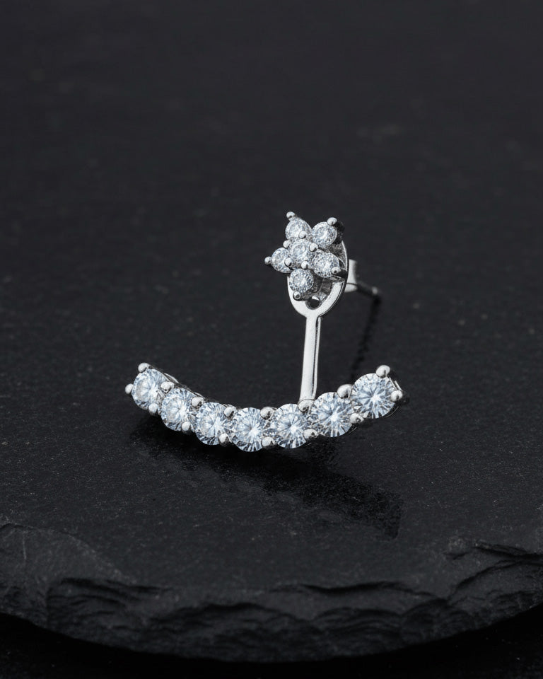 back to front flower and round CZ stones earring.