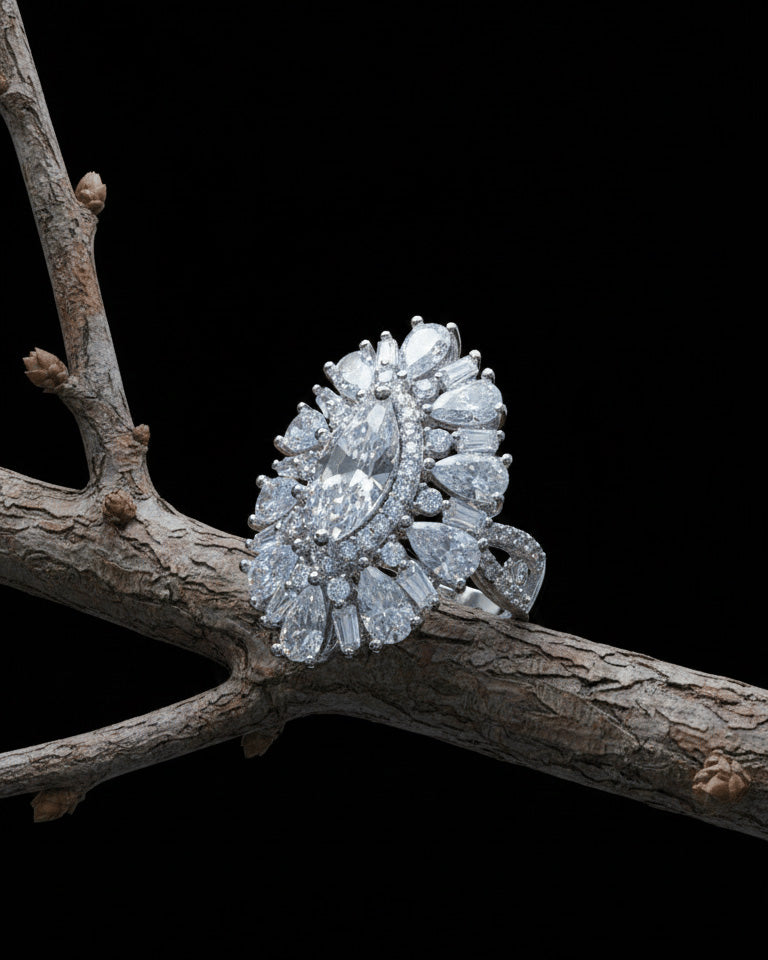 luxury marquise and pear shapes CZ ring.