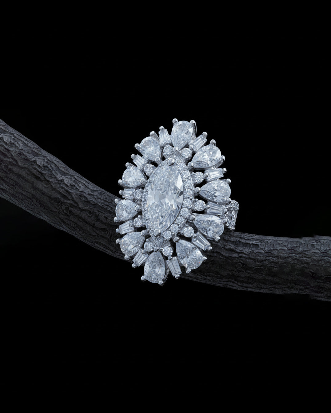 luxury marquise and pear shapes CZ ring.