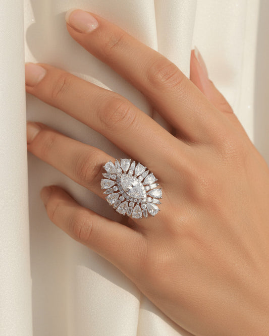 luxury marquise and pear shapes CZ ring.