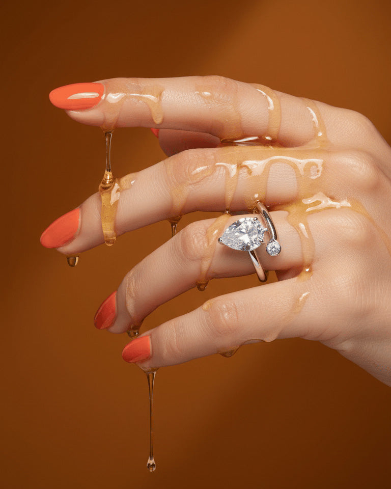 two pear stones fashion ring.