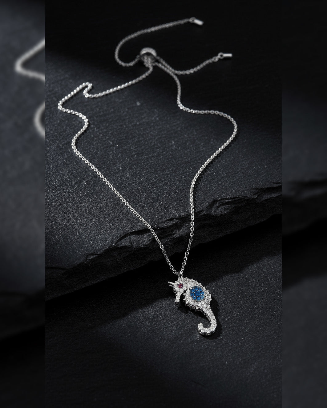 Sea horse adjustable length necklace.