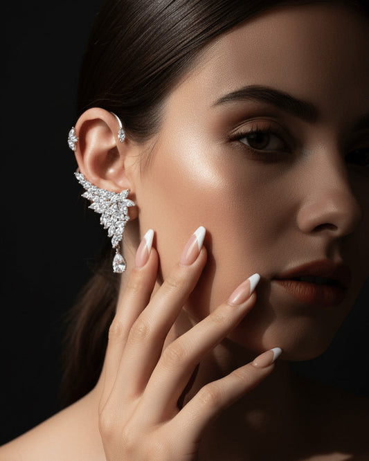 Luxury ear jacket style marquise and pear shape earring.