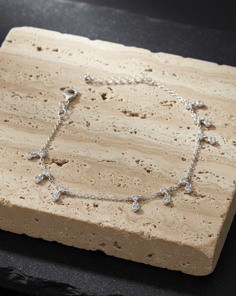 dangling CZ bezel setting anklet.