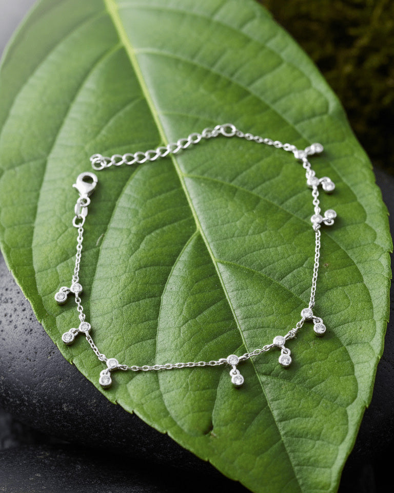 dangling CZ bezel setting anklet.