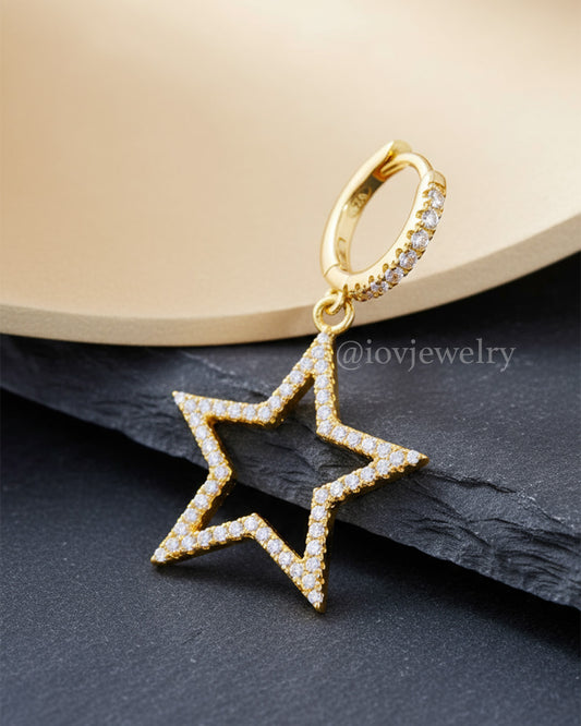 CZ huggie hoop with dangling star shape earring.