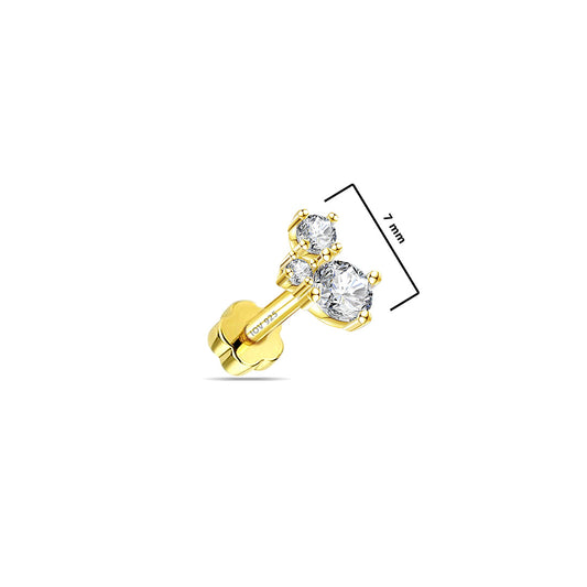cluster of three round stones flatback earring.