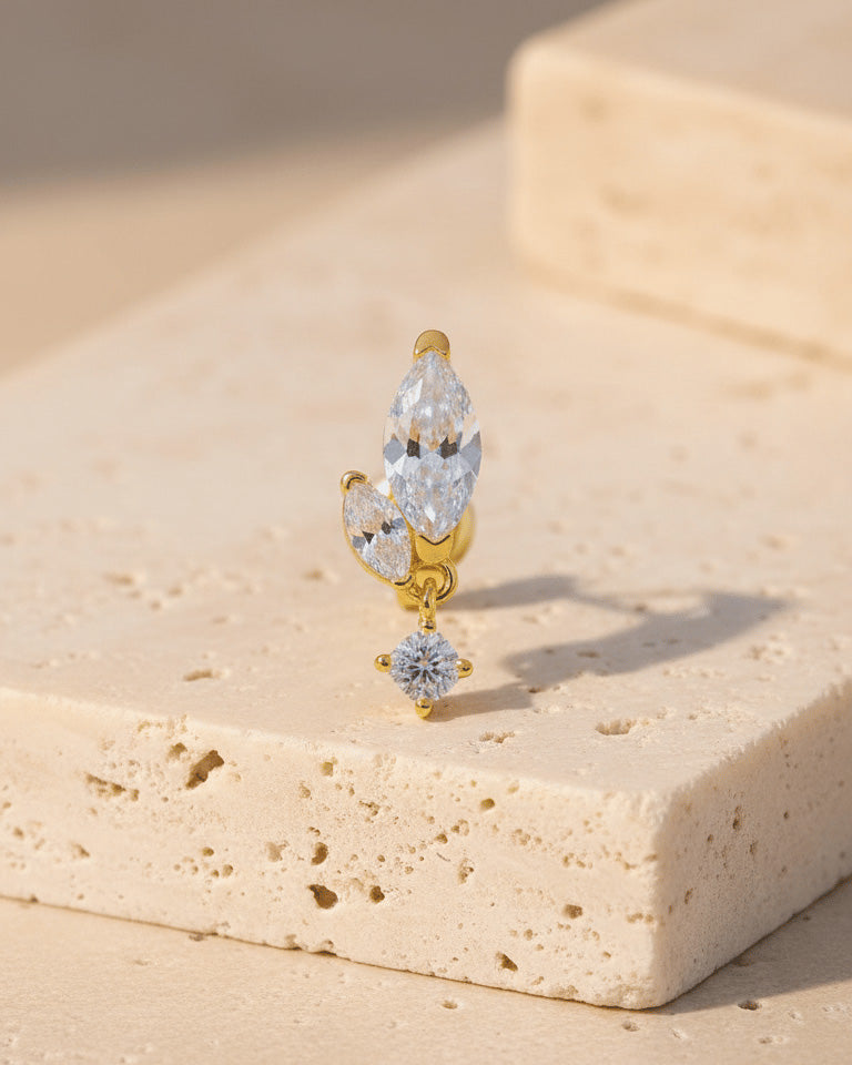 two marquise Stones with dangling smaller round stone stud earring.