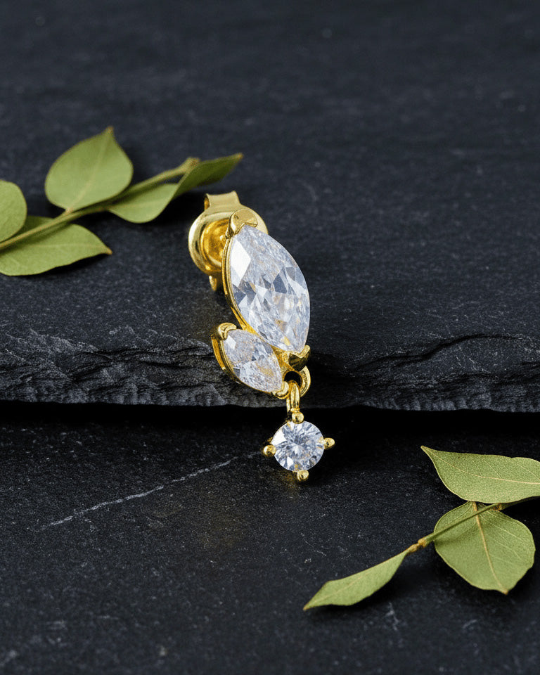 two marquise Stones with dangling smaller round stone stud earring.