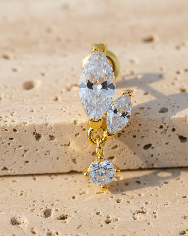 two marquise Stones with dangling smaller round stone stud earring.