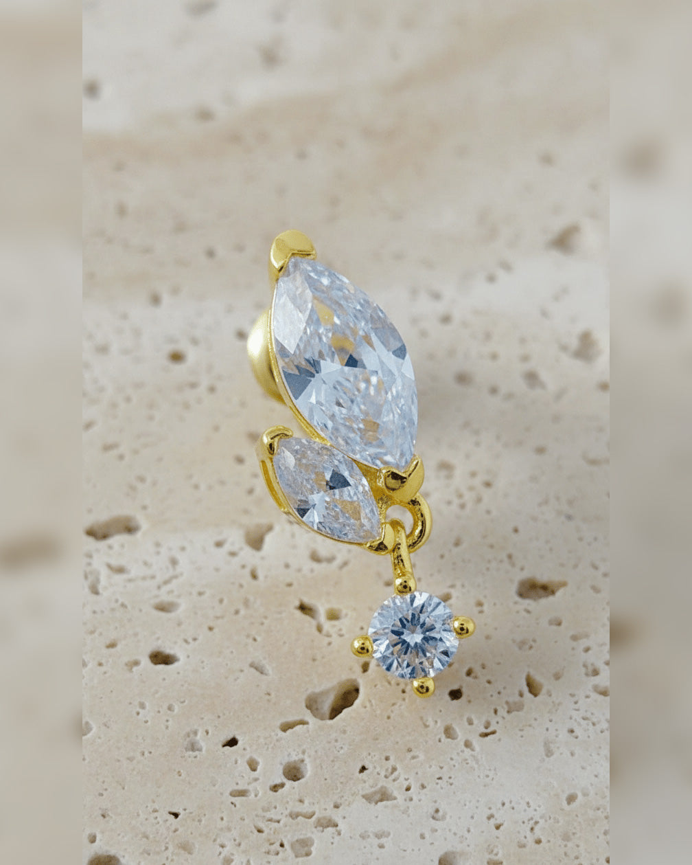 two marquise Stones with dangling smaller round stone stud earring.