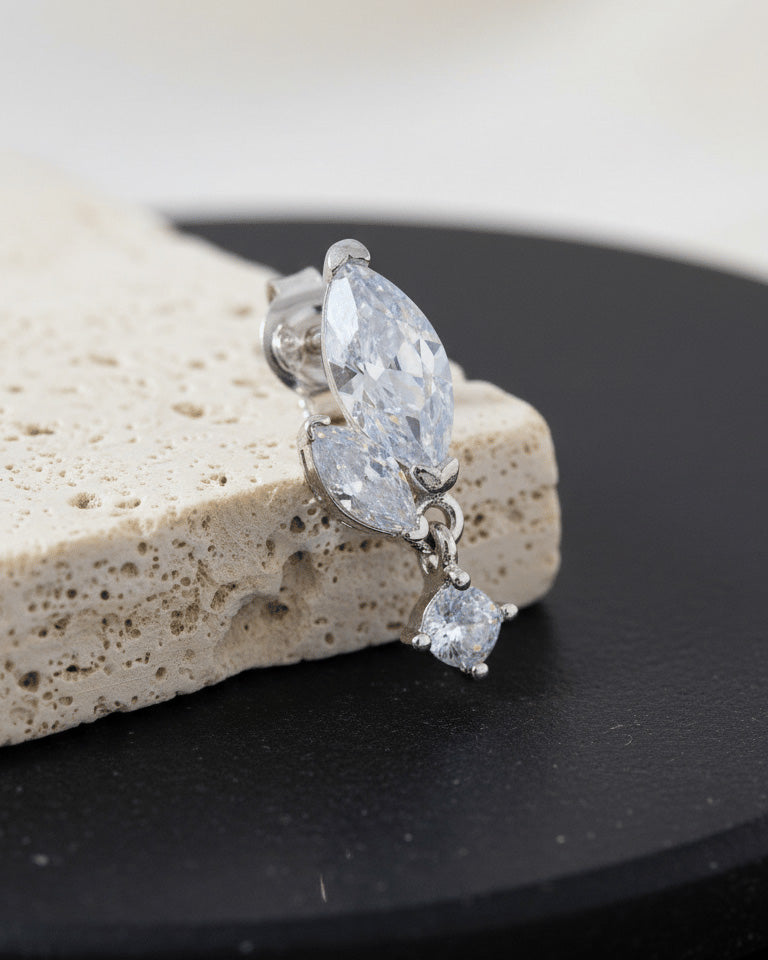 two marquise Stones with dangling smaller round stone stud earring.