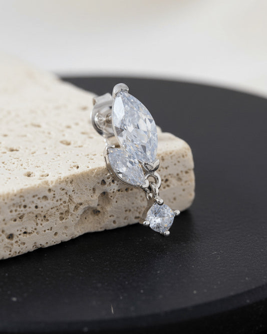 two marquise Stones with dangling smaller round stone stud earring.