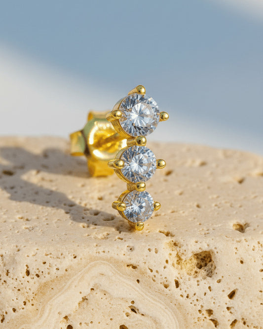 Three graduated round CZ stones stud earring.