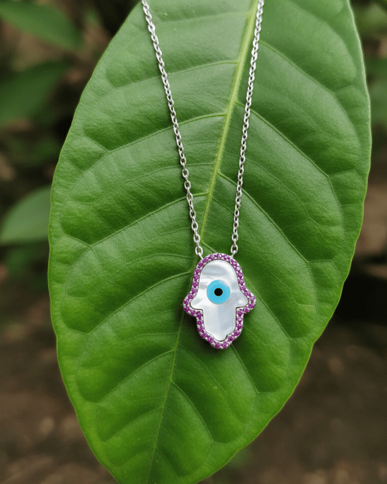 MOP hmasa necklace in pink halo CZ.